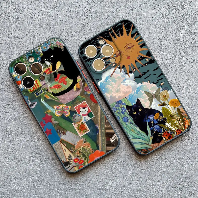 Abstract Art Cat Shockproof Back Phone Case for iPhone 15 Series