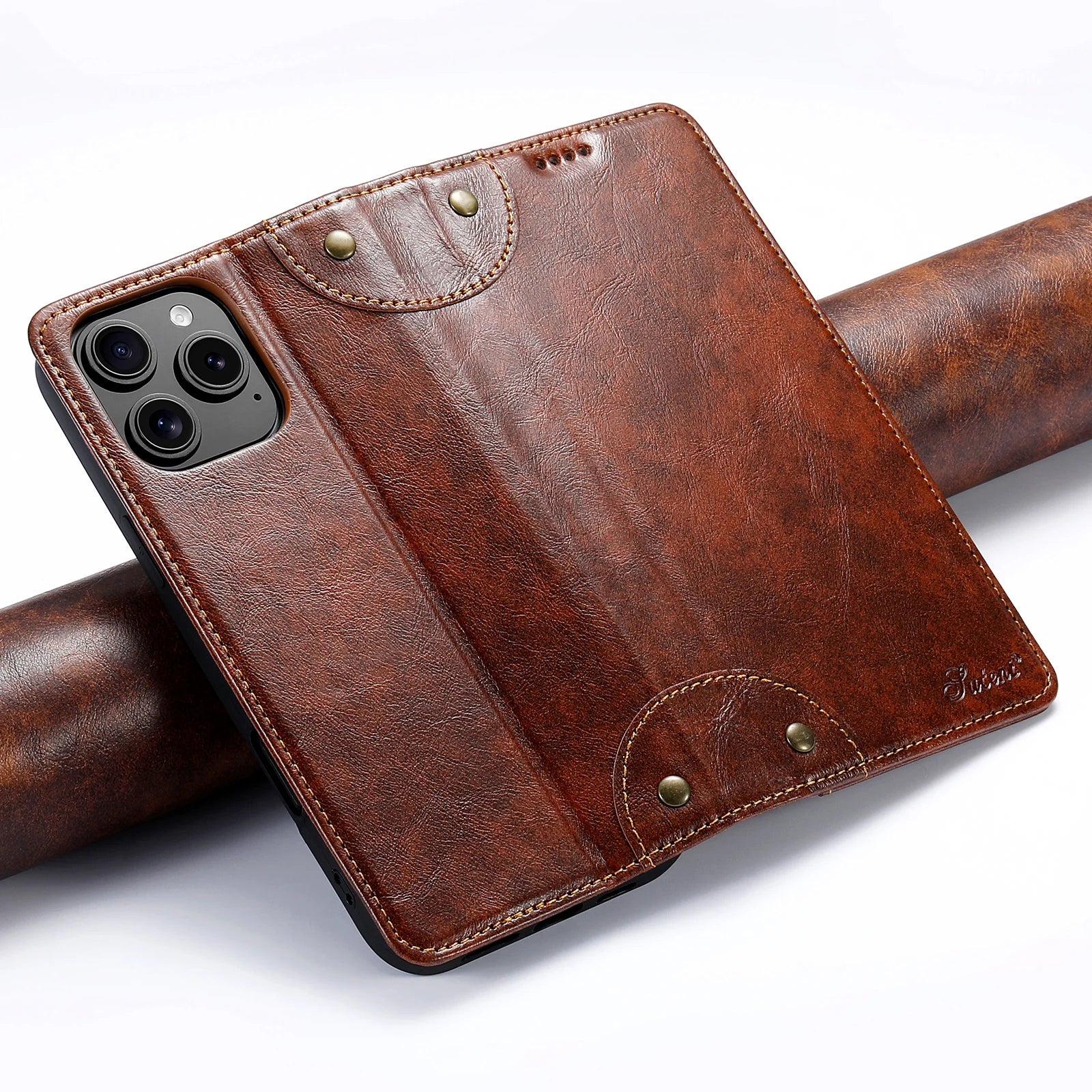 Premium Leather Flip Wallet Case for iPhone 15 Series