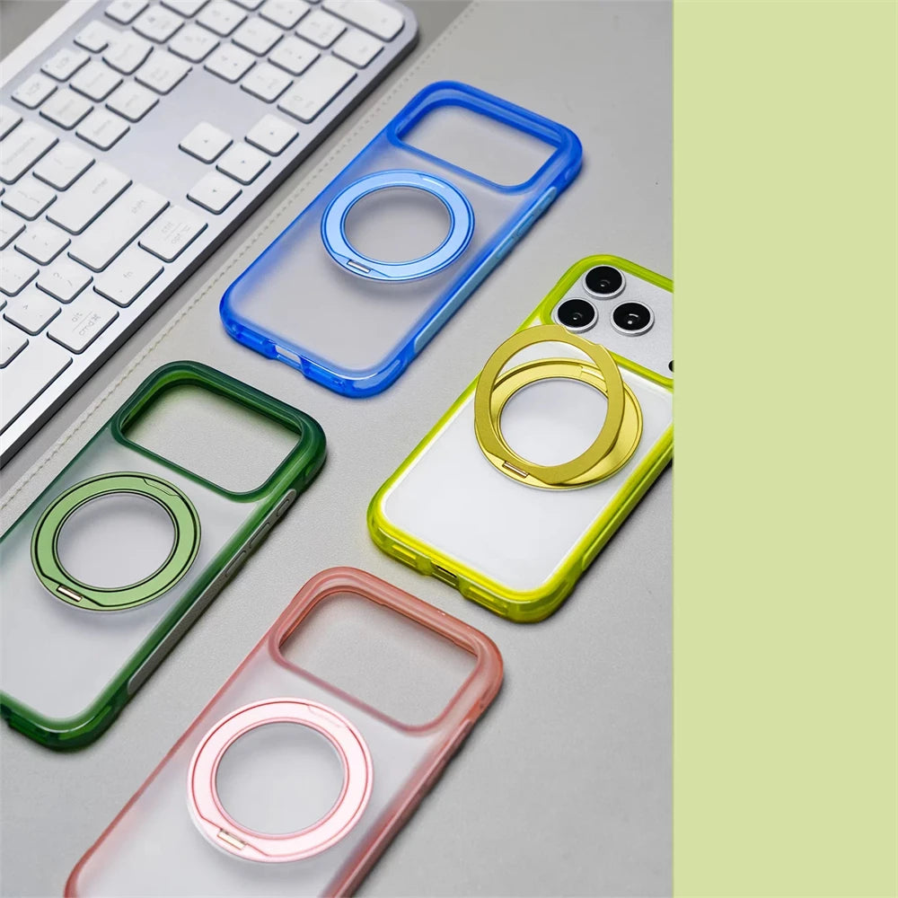 Matte Translucent Bumper Case with 360° Rotating MagSafe Ring Stand for iPhone 18 Series