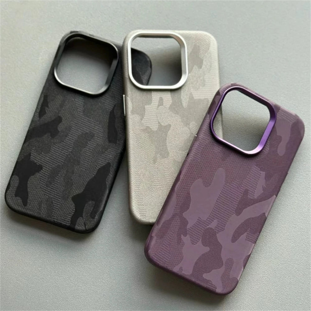 Camouflage Leather MagSafe Shockproof Armor Case for iPhone 15 Series
