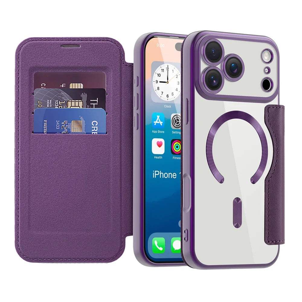 Premium Flip Leather MagSafe Case with Card Pocket for iPhone 17 Series