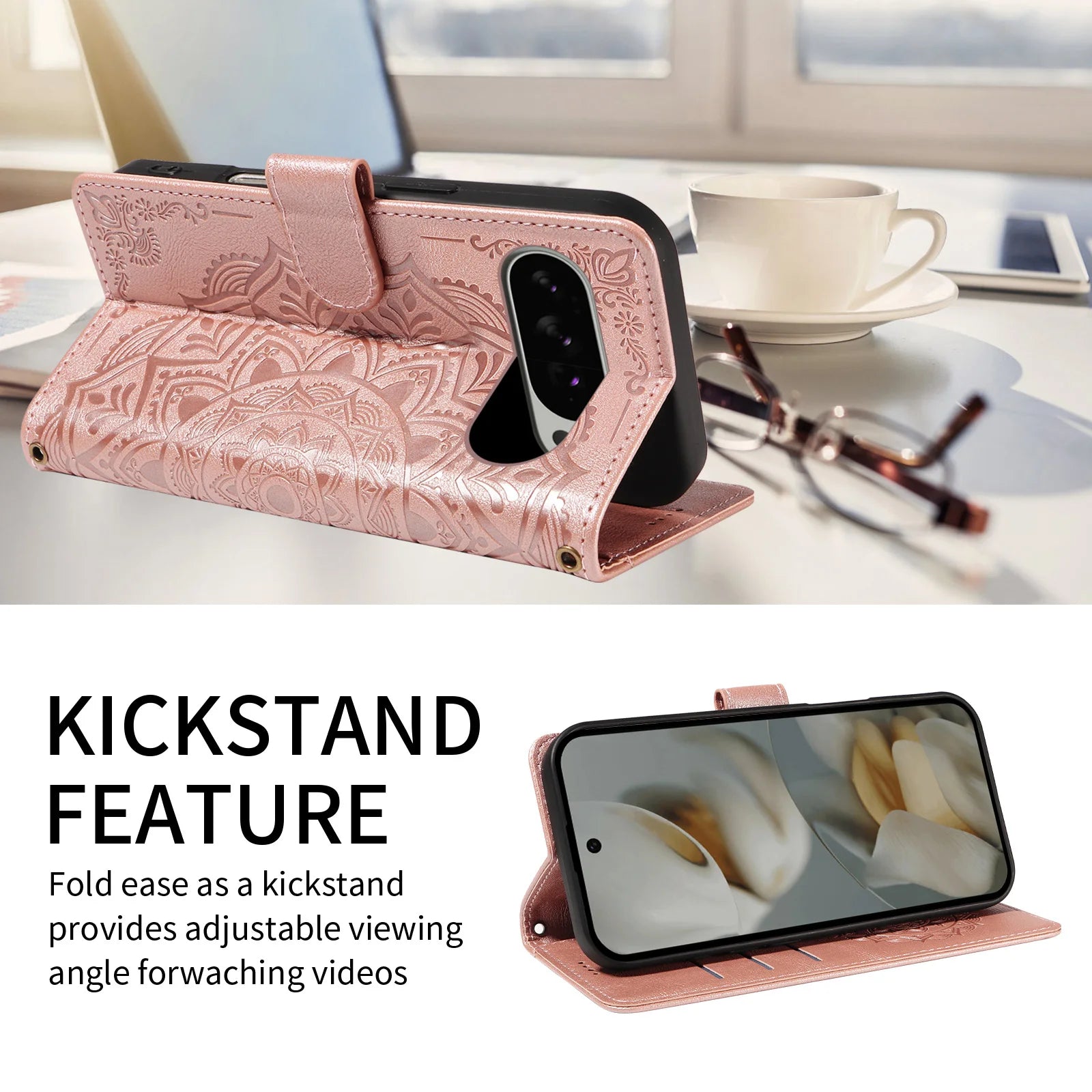 Luxury Embossed Datura Leather Case for Google Pixel 10 Series
