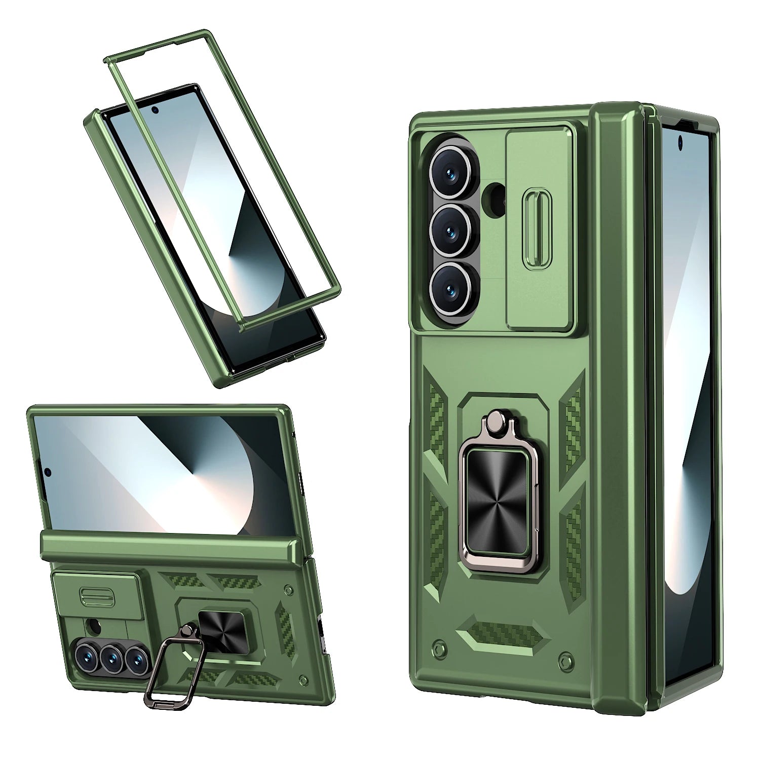 Rugged Armor Case with Sliding Camera Cover and Ring Stand for Samsung Galaxy Z Fold 8 Ultra