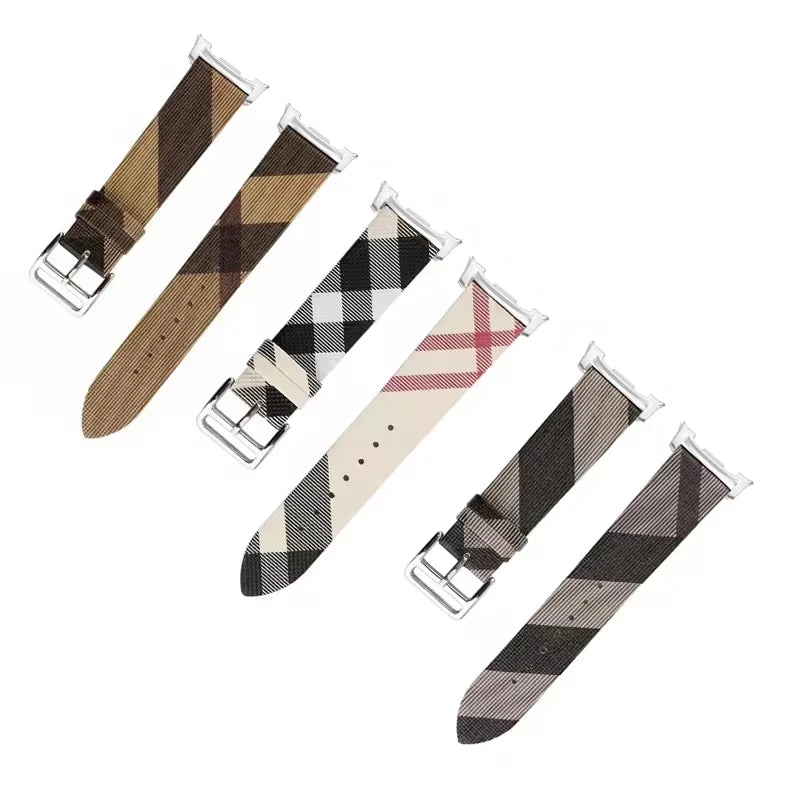 Genuine Leather Woven Fabric Watch Band with Striped Pattern for Samsung Galaxy Watch 8 & Galaxy Watch 8 Classic