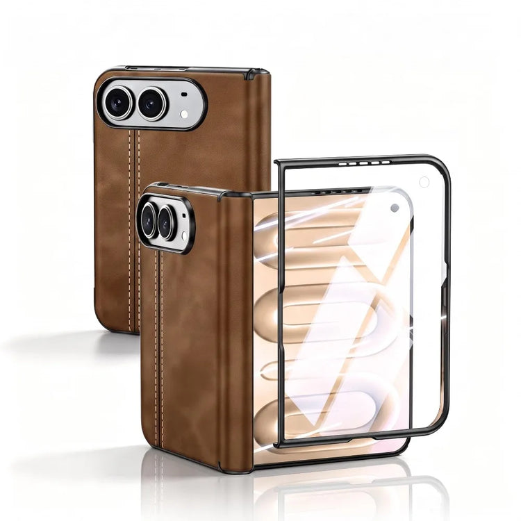 Matte Leather Case with Built-In Tempered Glass for iPhone Duo