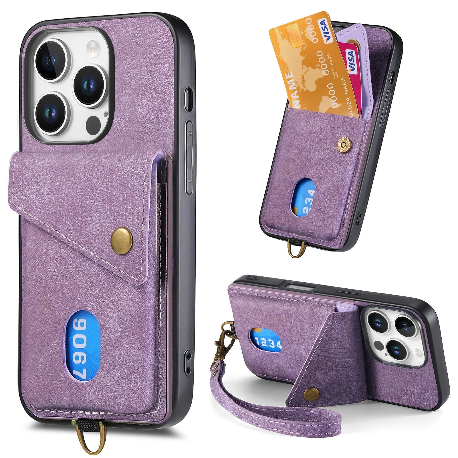 Shockproof Leather Wallet Case with Kickstand & Card Holder for iPhone 15 Series