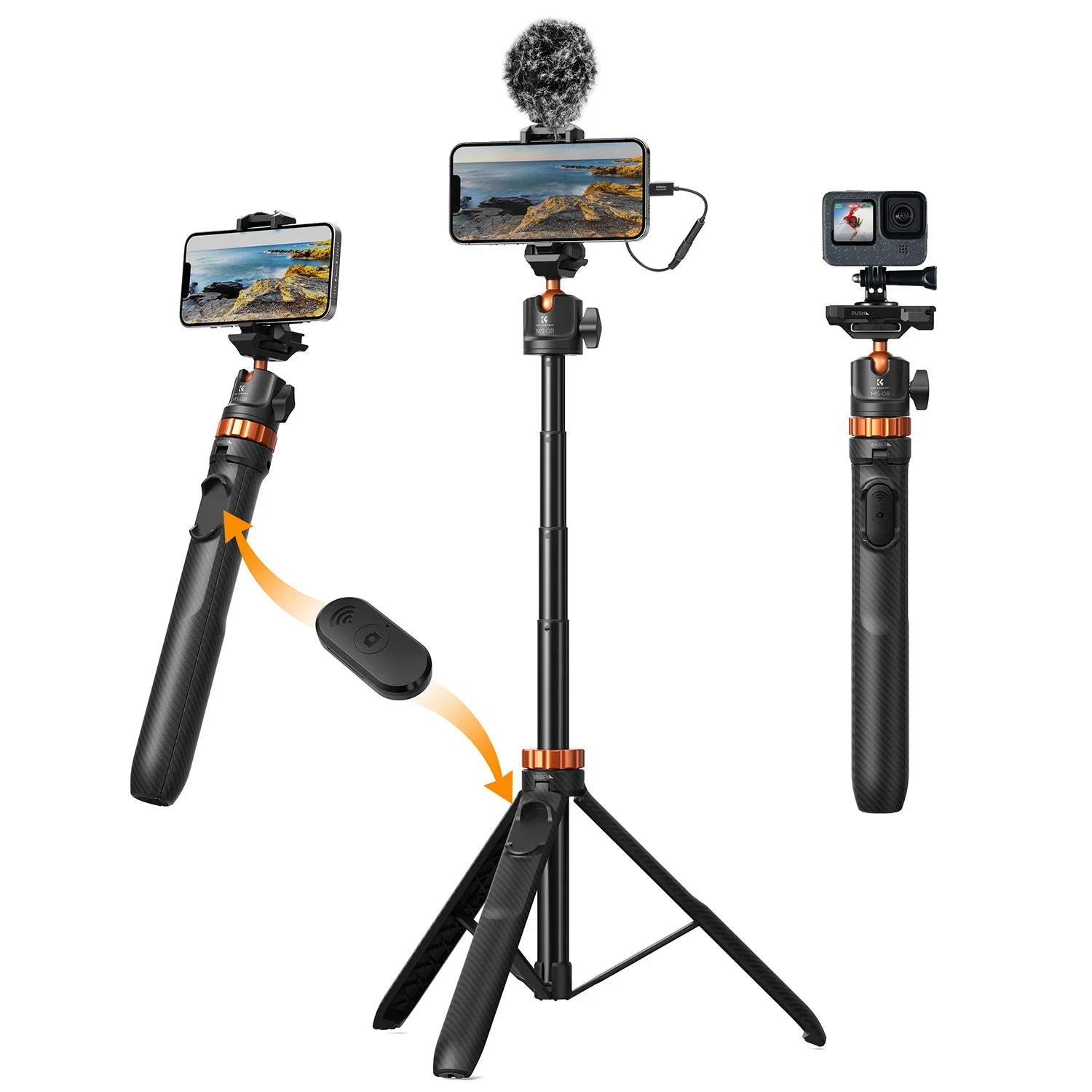 K&F Extendable Tripod with Selfie Stick Function and Bluetooth Remote