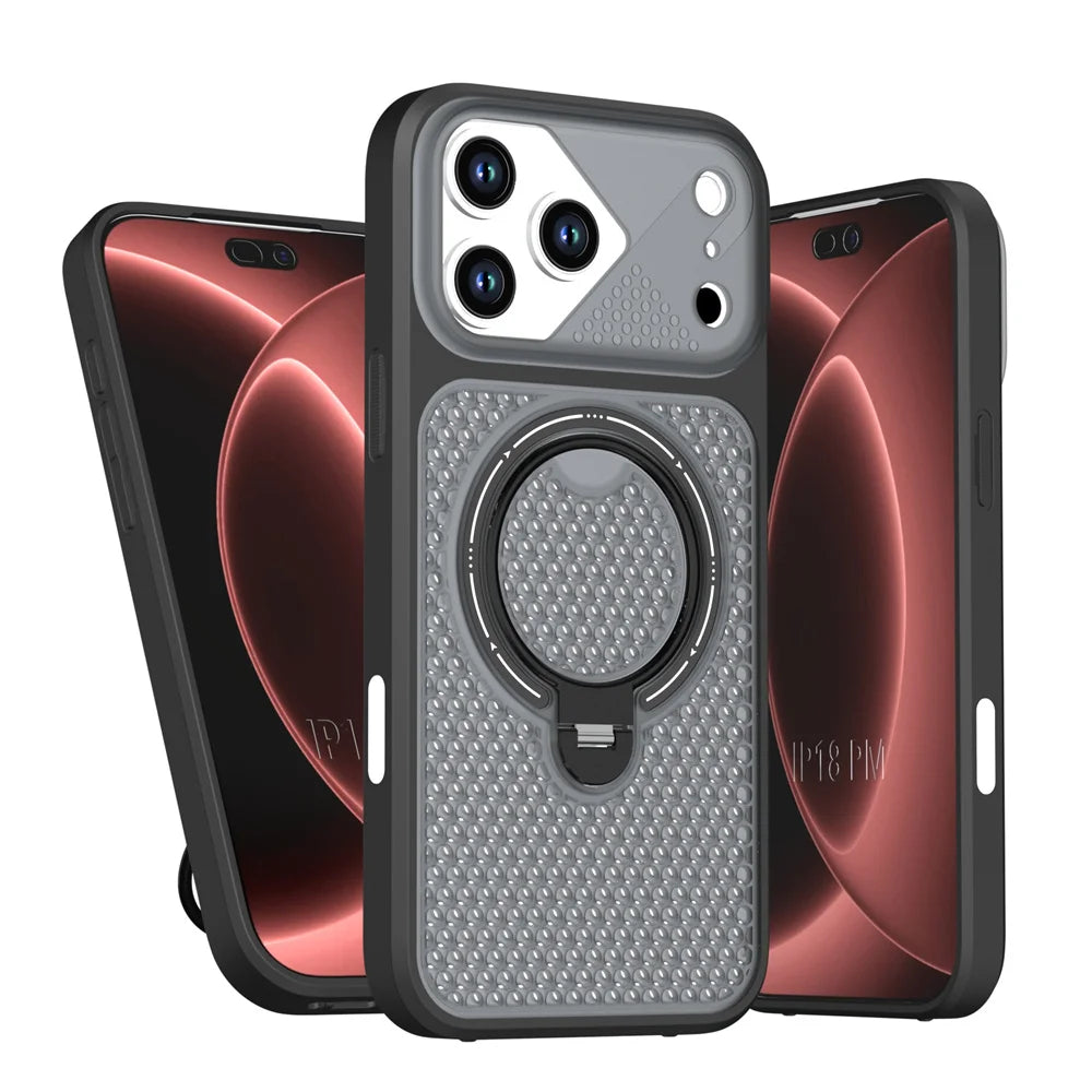 Textured MagSafe Cooling Case with Rotatable Ring Stand for iPhone 18 Series