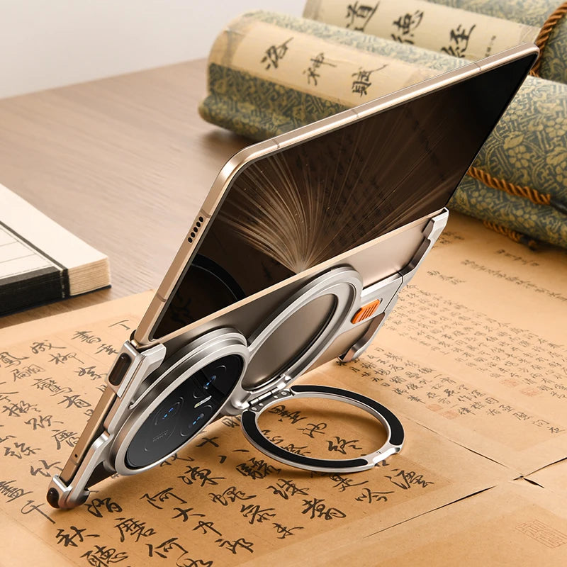 Honor Magic V5 Shockproof Frameless Metal Case with 360° Rotatable Ring Stand