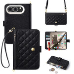 Quilted Leather Crossbody Wallet Case with Detachable Strap for iPhone Duo