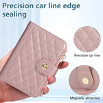 Quilted Diamond Leather Crossbody Wallet Case with Long Adjustable Lanyard Strap for iPhone Duo
