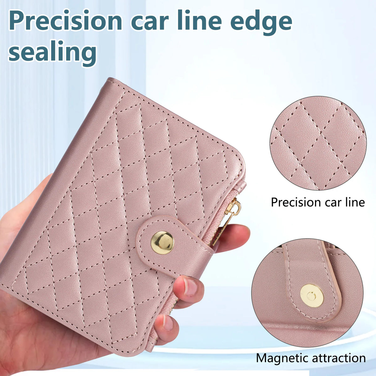 Quilted Diamond Leather Crossbody Wallet Case with Long Adjustable Lanyard Strap for iPhone Duo