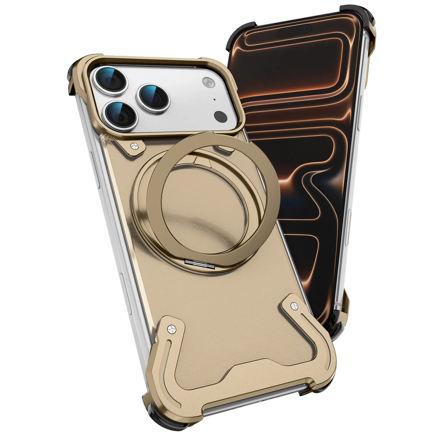 Frameless Aluminum MagSafe Armor Case with 360° Rotating Ring Stand for iPhone 17 Pro & iPhone 17 Pro Max