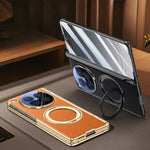 OPPO Find N6 Premium Leather PC Case with Rotating Ring Holder Stand and Privacy Glass