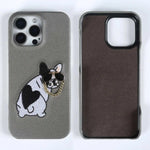 iPhone 16 Series Real Cowhide Leather Case with Embroidered Dog Design