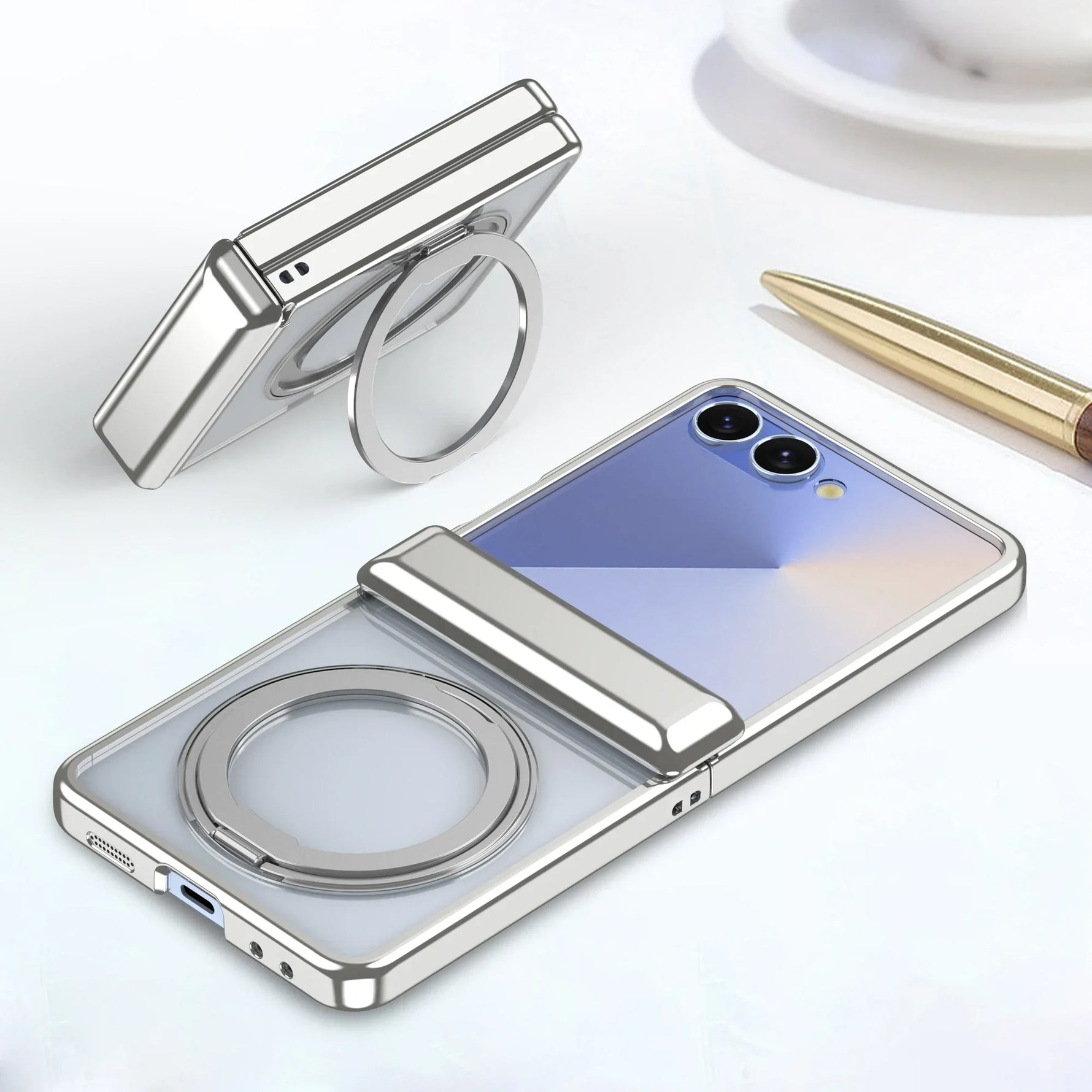 Samsung Galaxy Z Flip 7 Electroplated Magnetic Case with 360° Rotating Bracket