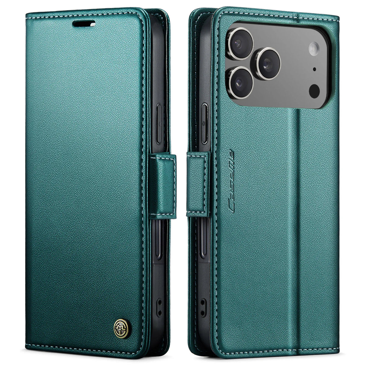 Pebbled Leather Magnetic Flip Wallet Case with Foldable Kickstand for iPhone 18 Series