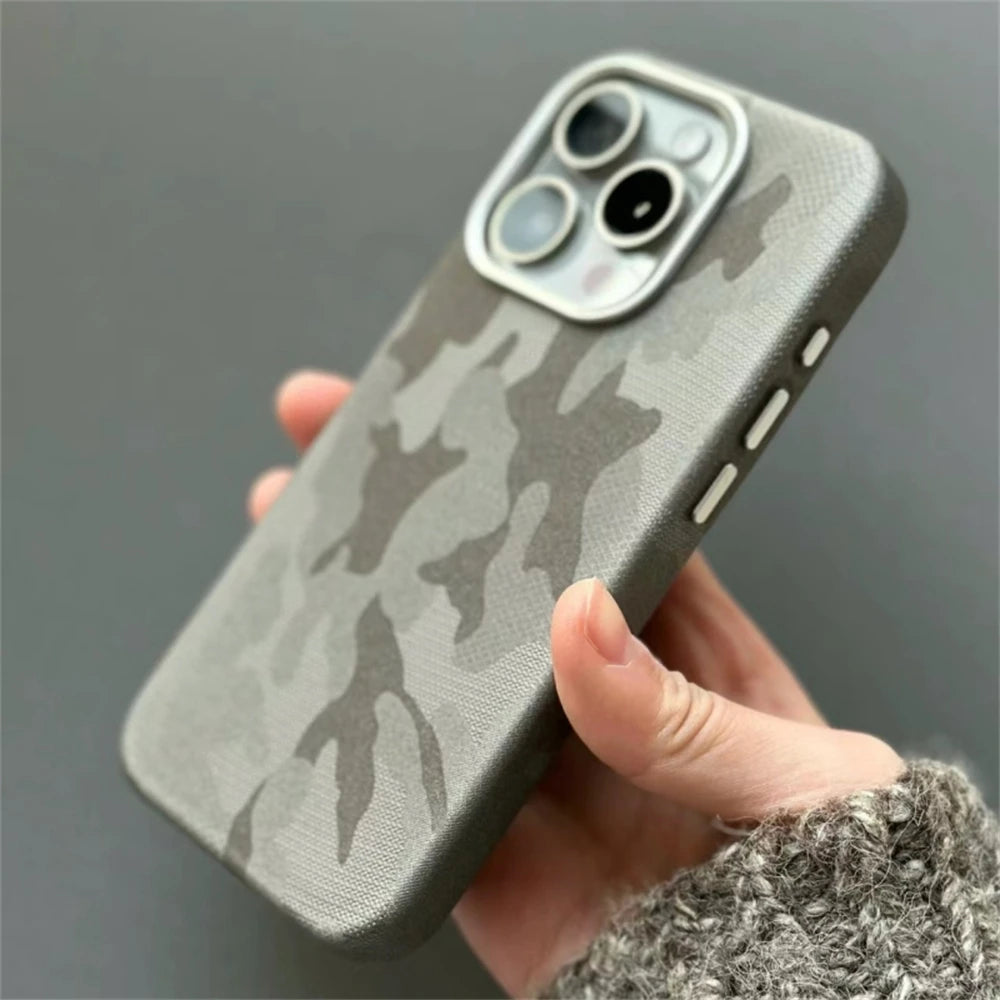 Camouflage Leather MagSafe Shockproof Armor Case for iPhone 14 Series