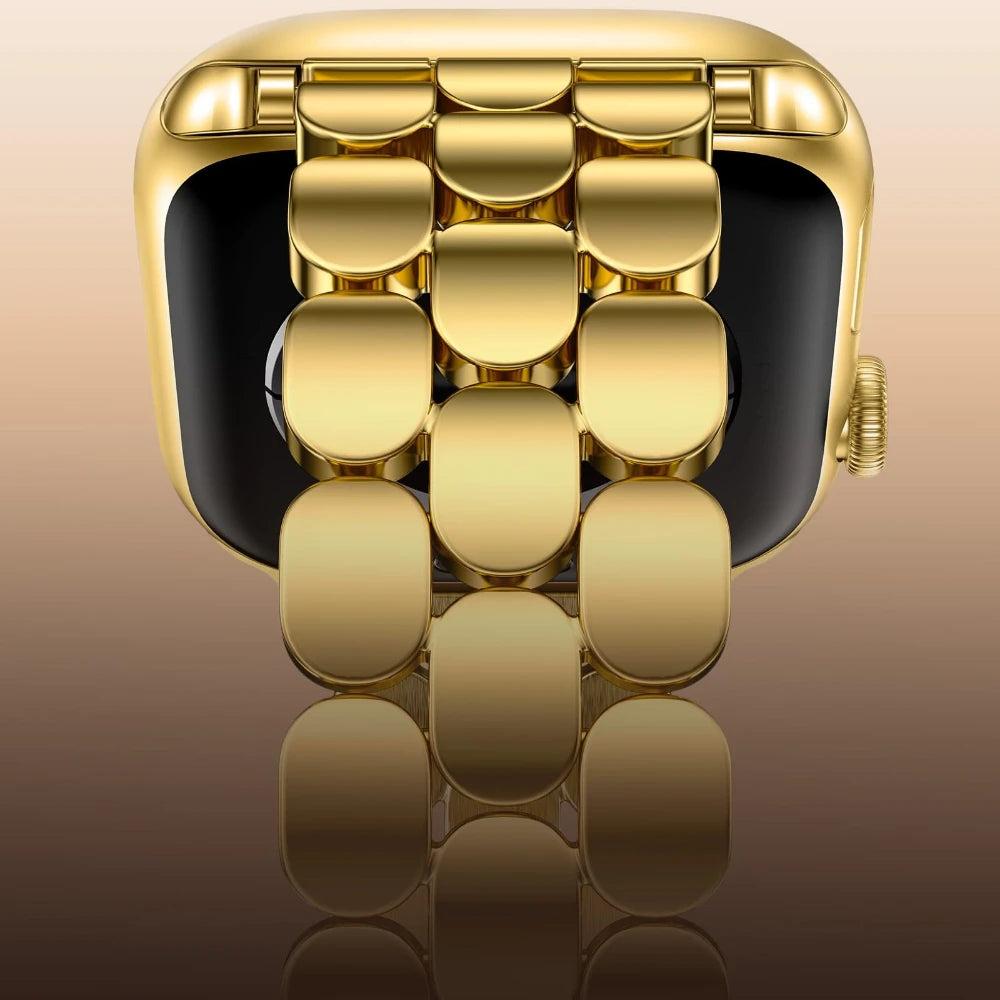Three-Row Link Bracelet with Push-Button Clasp for Apple Watch
