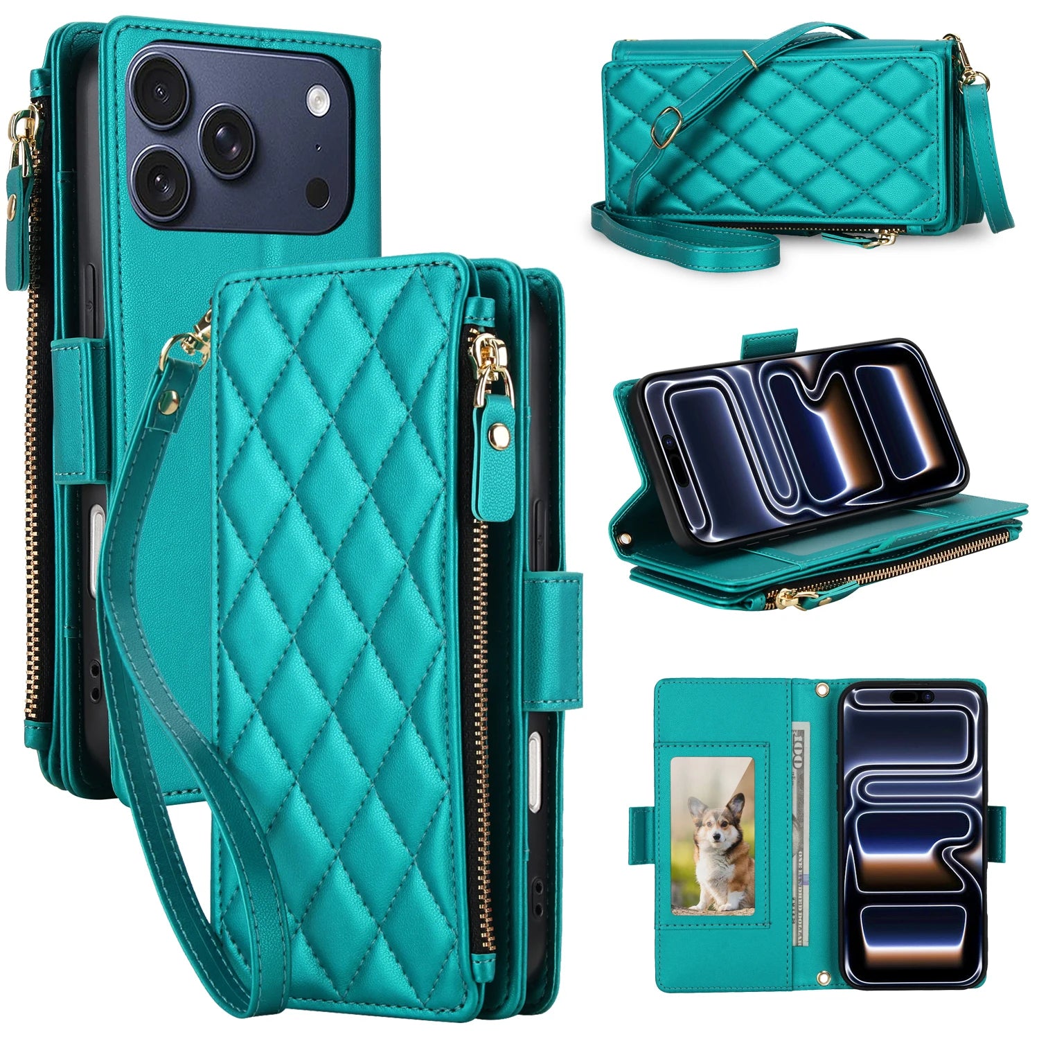 Crossbody Leather Wallet Case with Zipper and Card Slots for iPhone 17 Series
