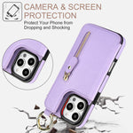 Protective Leather Case with Zipper Wallet & Ring Holder for iPhone 16 Series