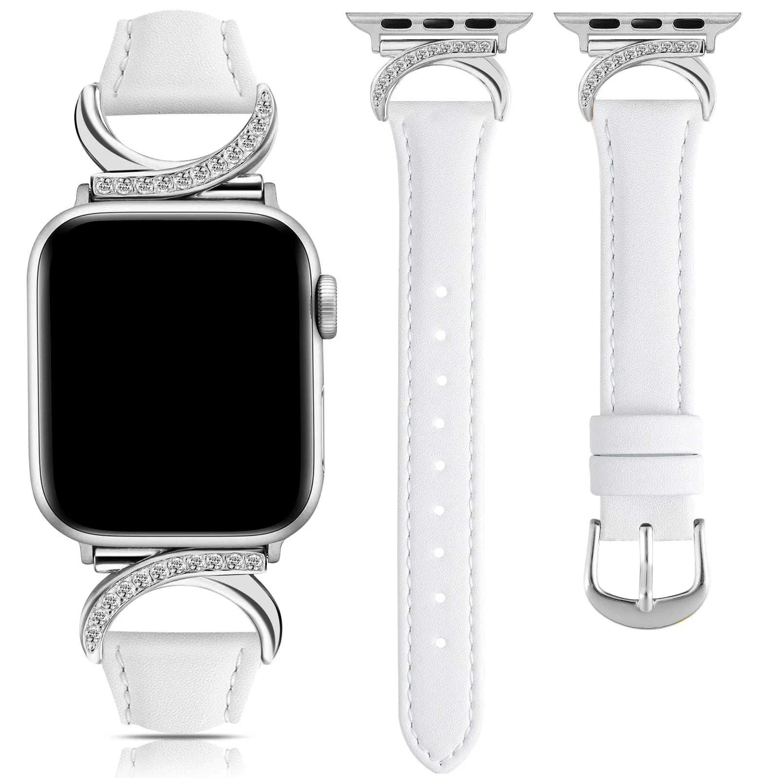 Moon Shaped Rhinestone Leather Strap for Apple Watch