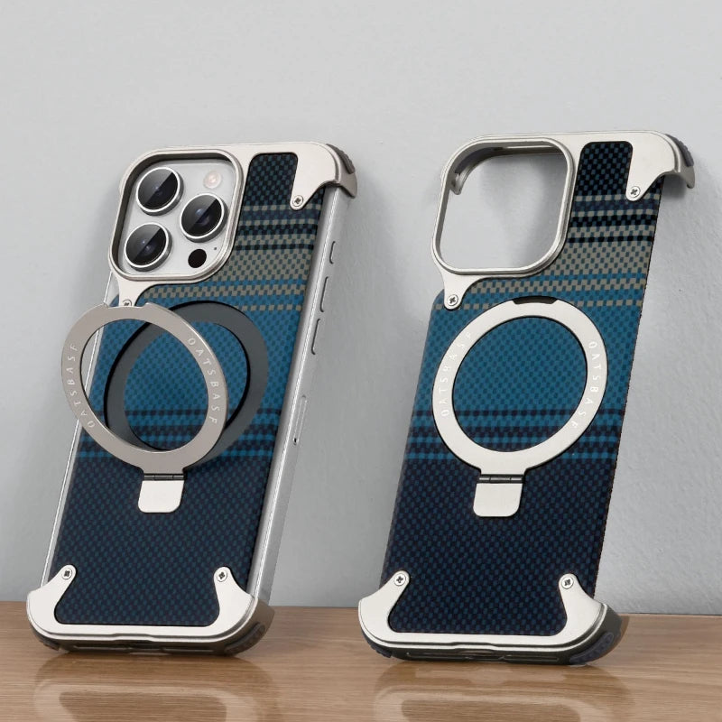 Carbon Fiber Textured Magnetic Case with Kickstand for iPhone 16 Pro and iPhone 16 Pro Max