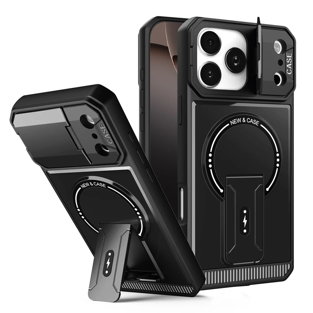 Shockproof Armor MagSafe Case with Flip Camera Protection and Stand for iPhone 17 Series