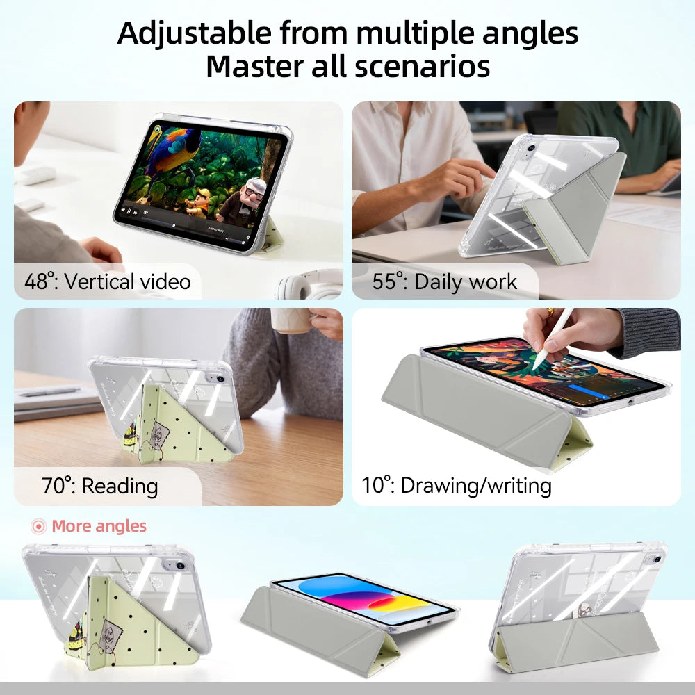 Clear-Back Trifold Stand Case with Four-Corner Airbag Protection for iPad (11th Generation)