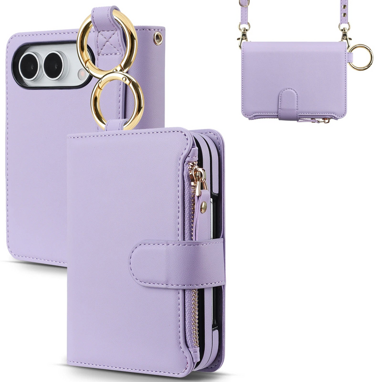 Zipper Wallet Case with Ring Hanger and Card Slots for iPhone Duo
