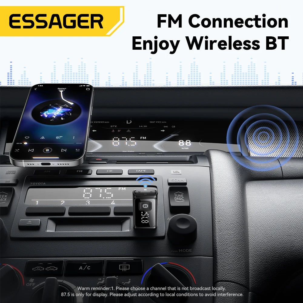 Essager FM Bluetooth Car Adapter with Wireless Audio Receiver and Auto Mic