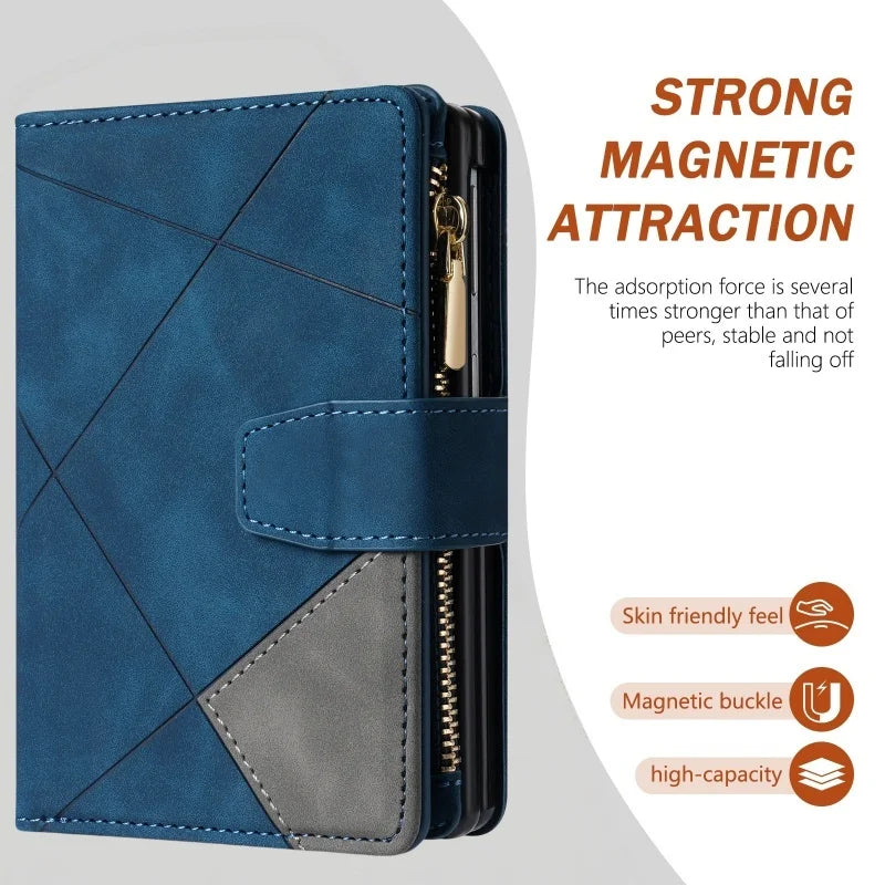 Embossed Leather 9-Card Wallet Case with Detachable Wrist Strap for Samsung Galaxy Z Fold 8
