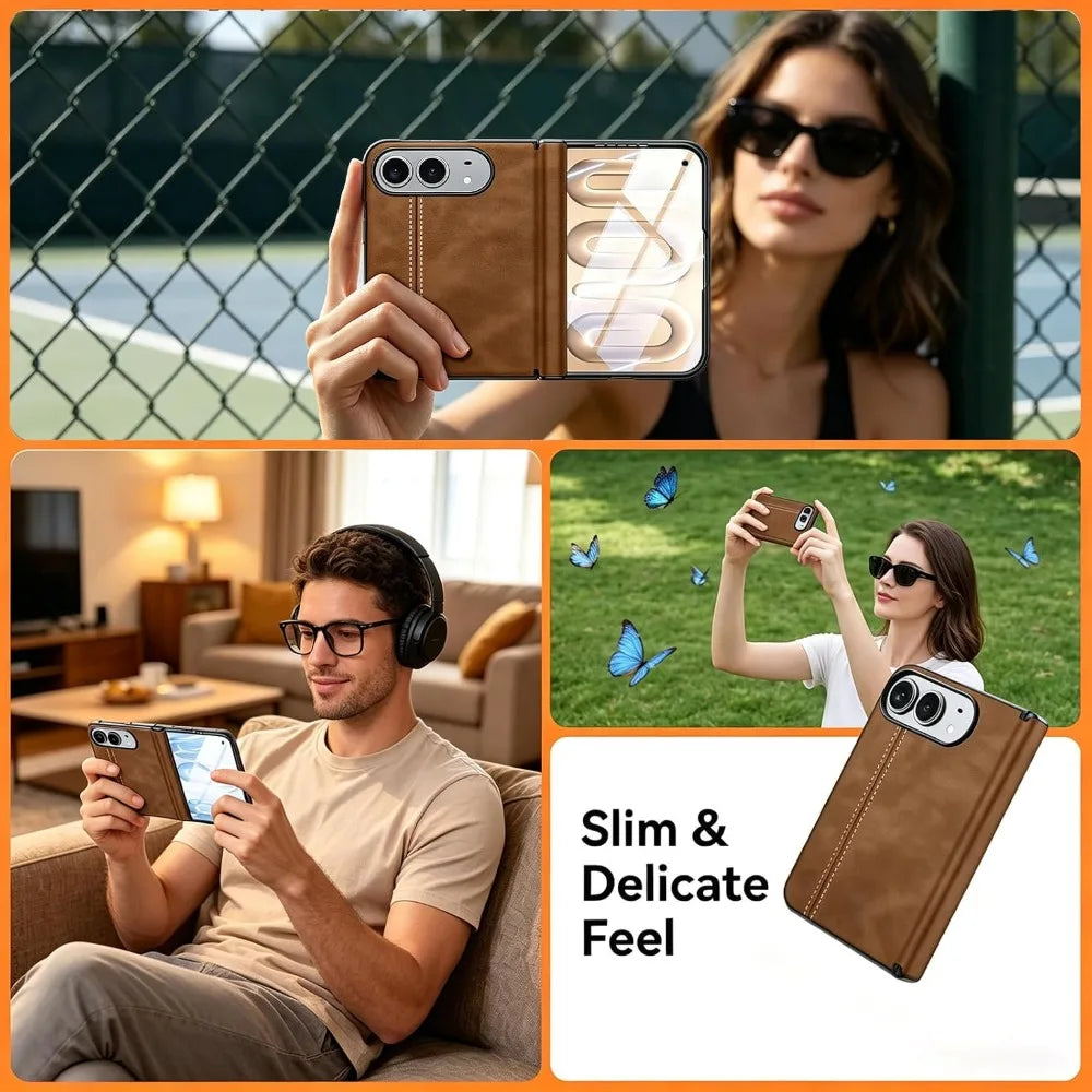 Matte Leather Case with Built-In Tempered Glass for iPhone Duo