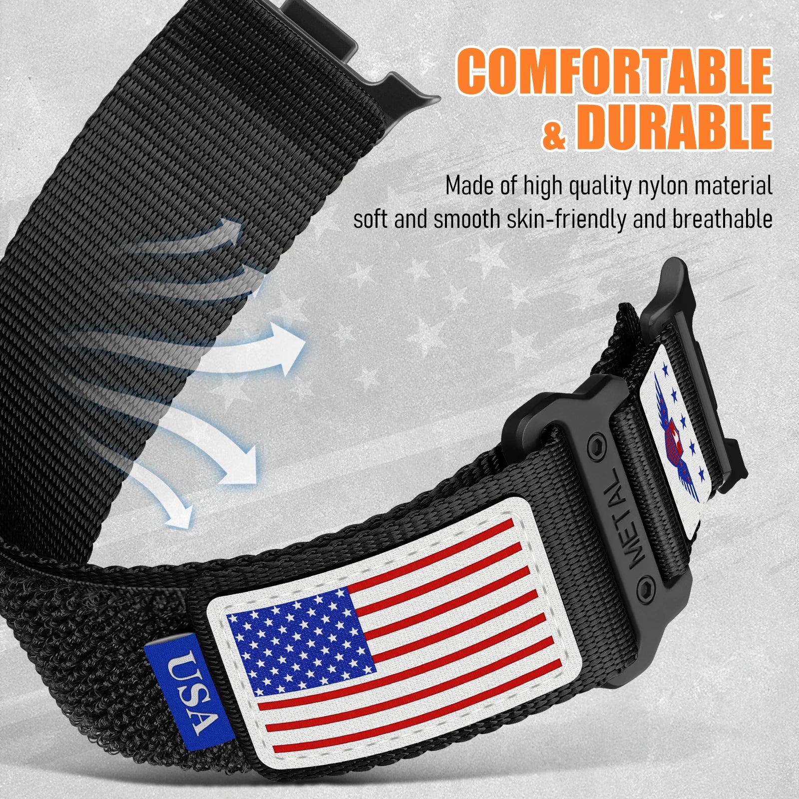 USA Flag Durable Nylon Bracelet for Samsung Galaxy Watch 8 & Galaxy Watch 8 Classic