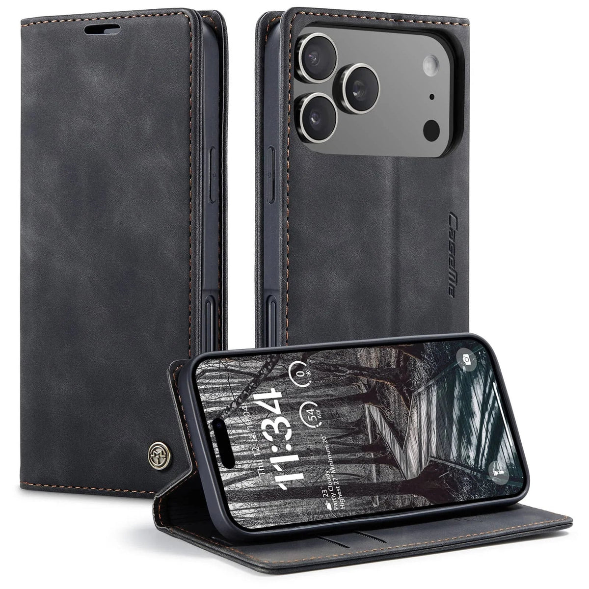 Leather Magnetic Folio Wallet Case with Integrated Kickstand for iPhone 18 Series