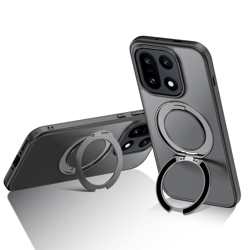 OnePlus 15 Shockproof Magnetic Matte Case with Rotating Metal Ring Holder