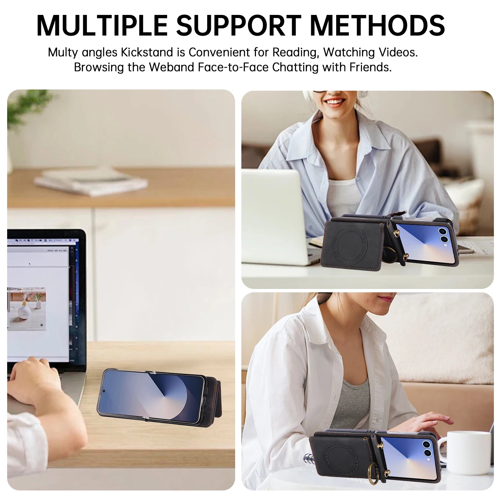 Samsung Galaxy Z Flip 7 Leather Magnetic Wallet Case with Card Slots