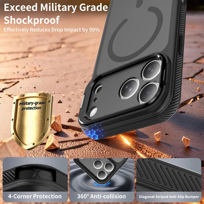 Translucent Shockproof Magnetic Kickstand Case with Embedded Ring Stand for iPhone 18 Series