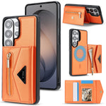 Pebbled Leather Detachable 2-in-1 Card Case with Zippered Wallet Pouch for Samsung Galaxy S25 Ultra