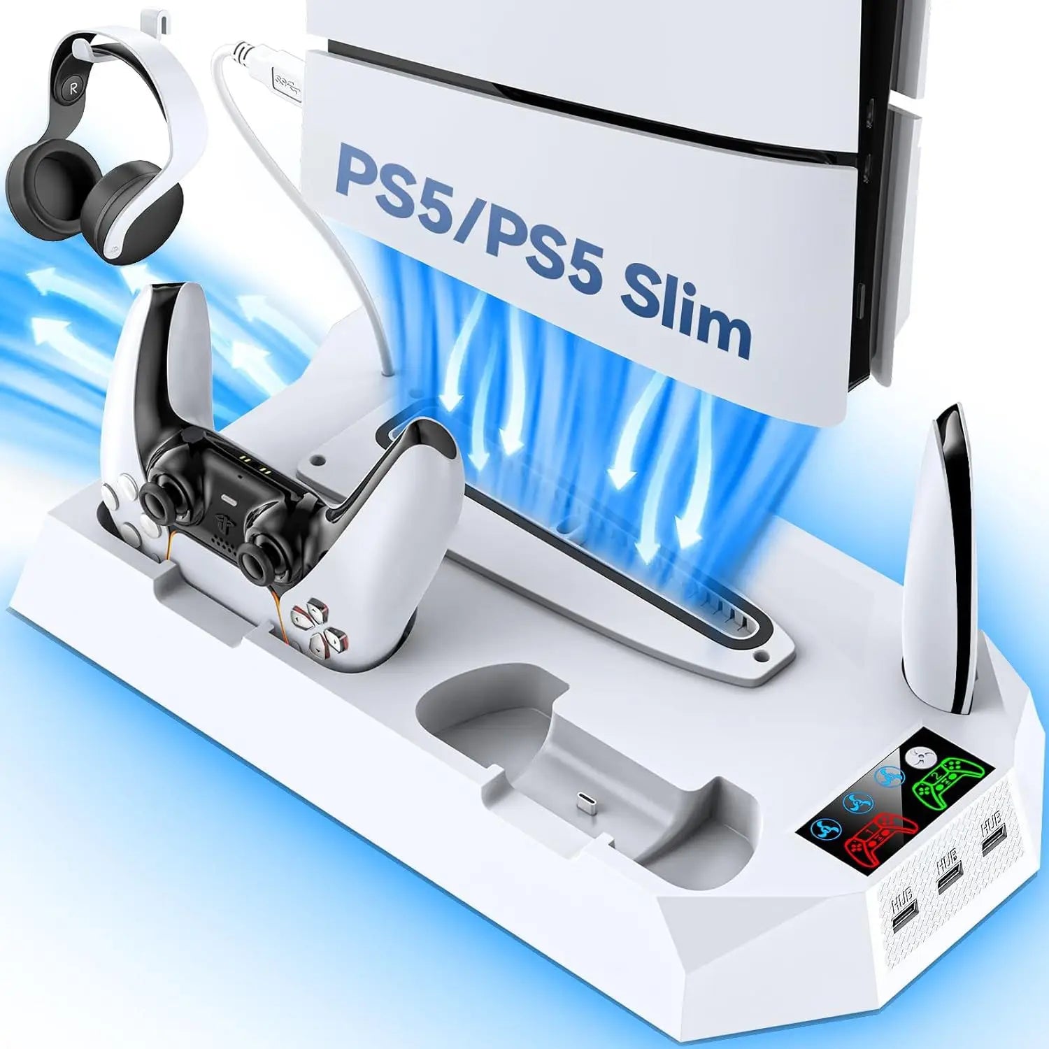 PlayStation 5 & PS5 Slim Cooling Bracket with Dual Controller Charging Station