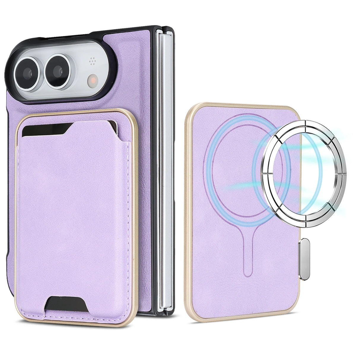 Shockproof Leather MagSafe Case with Detachable Card Holder for iPhone Duo