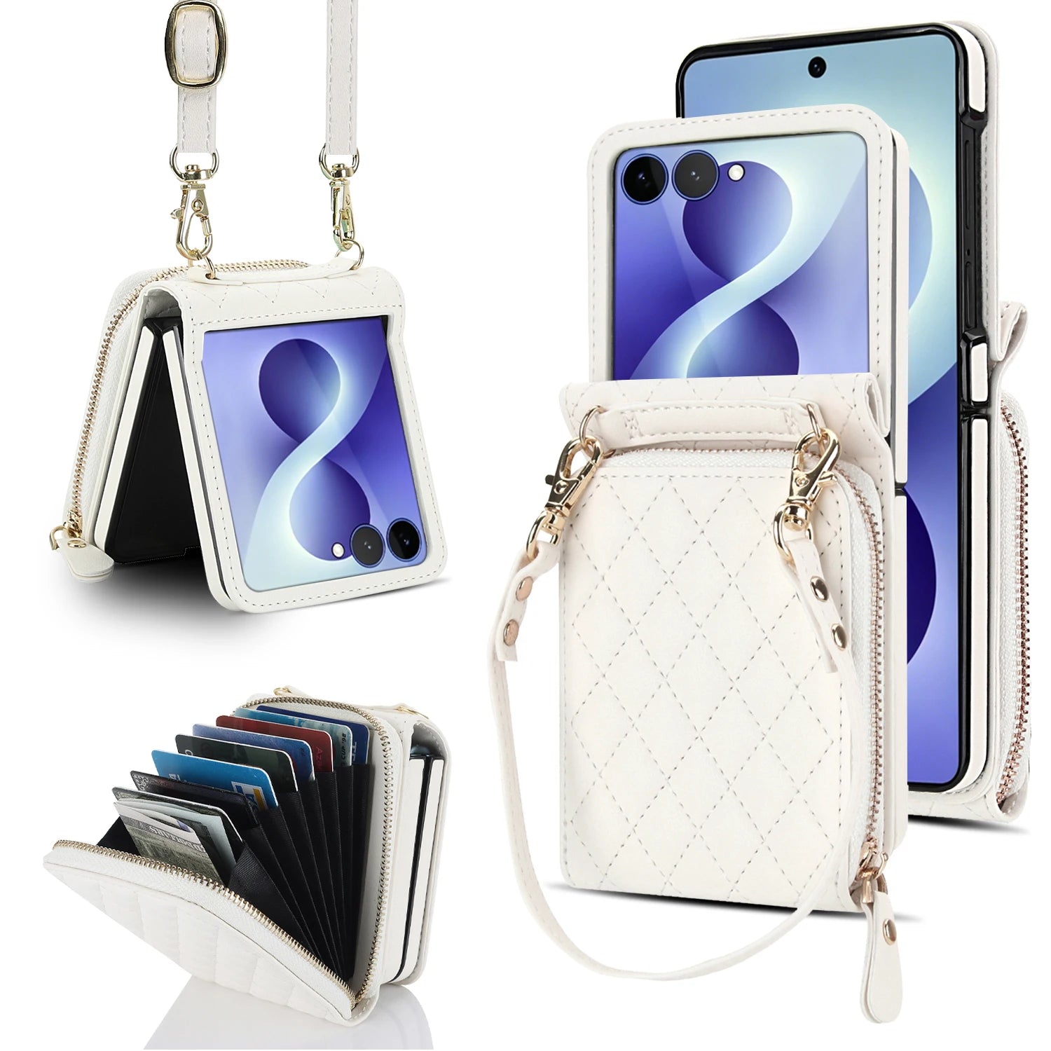 Premium Leather Wallet Cover with Zipper Card Pocket for Samsung Galaxy Z Flip 8