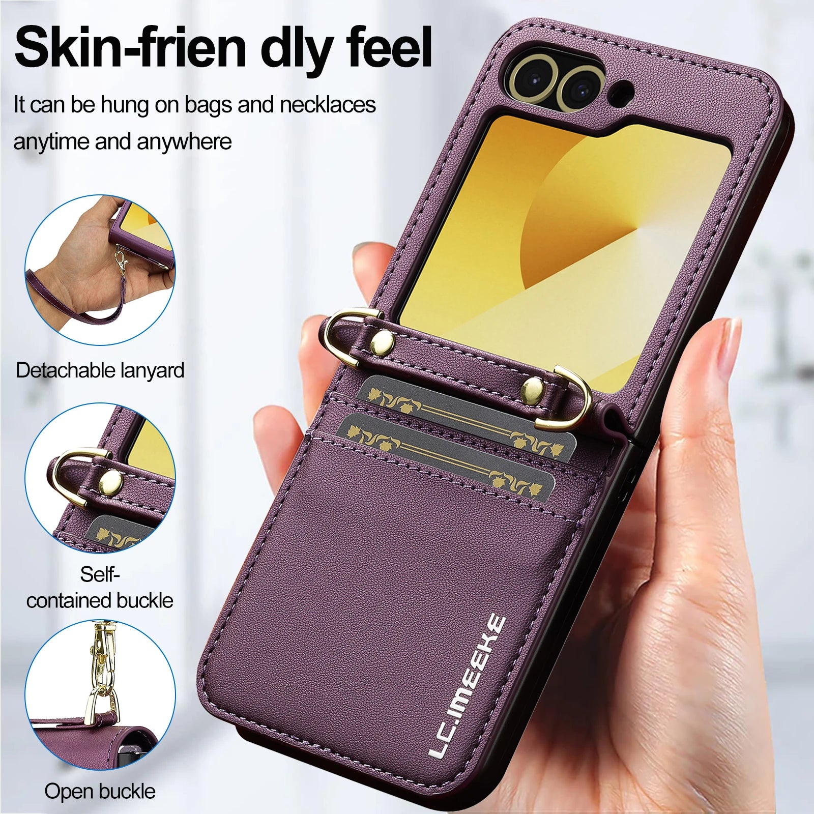 Crossbody Leather Case with Card Slots and Lanyard for Samsung Galaxy Z Flip 5