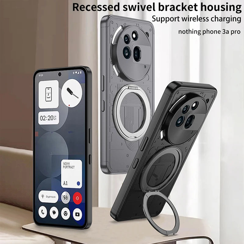 Shockproof Hard PC Case with 360-Degree Rotating Ring for Nothing Phone 3a / 3a Pro