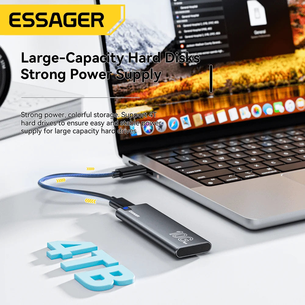 Essager USB-C 3.2 M.2 SSD Box High-Speed NVMe/SATA Portable Storage Enclosure