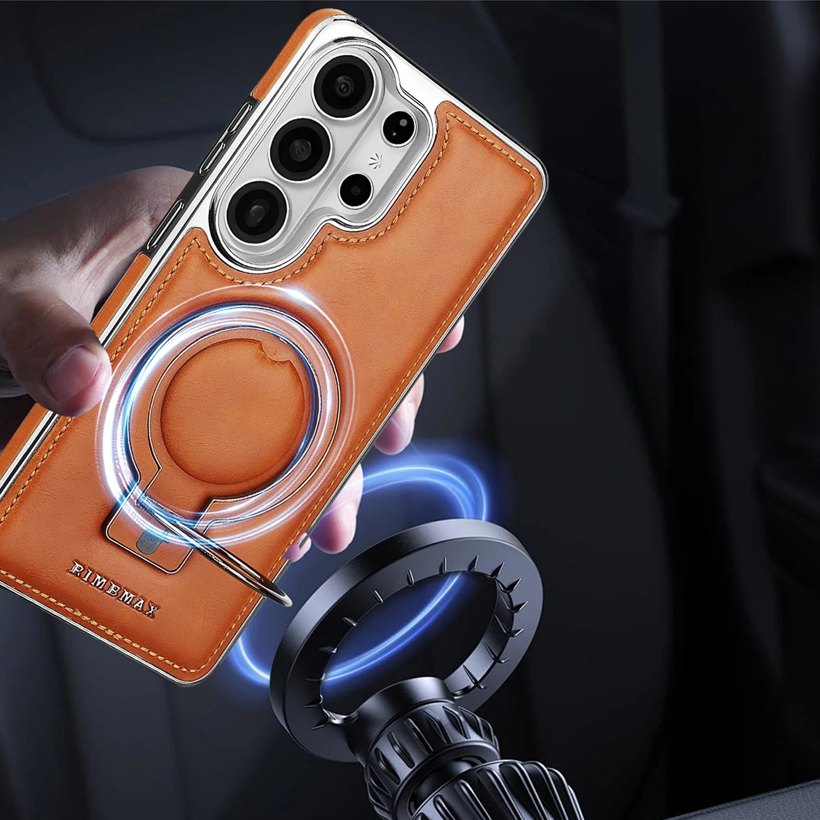 Premium Leather Magnetic Case with Ring Kickstand for Samsung Galaxy S26 Series