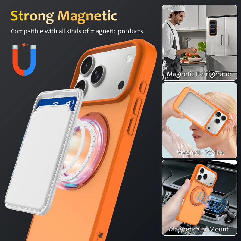 Matte PC TPU MagSafe Case with 360° Rotating Ring Stand for iPhone 18 Series