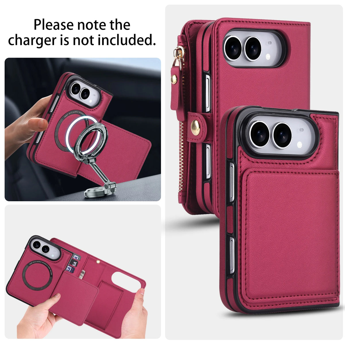 3-Card Detachable Magnetic Wallet Case with Convertible Lanyard Strap for iPhone Duo