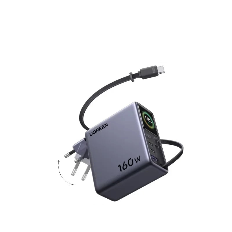UGREEN 160W Smart Display GaN Charger Retractable USB-C Cable