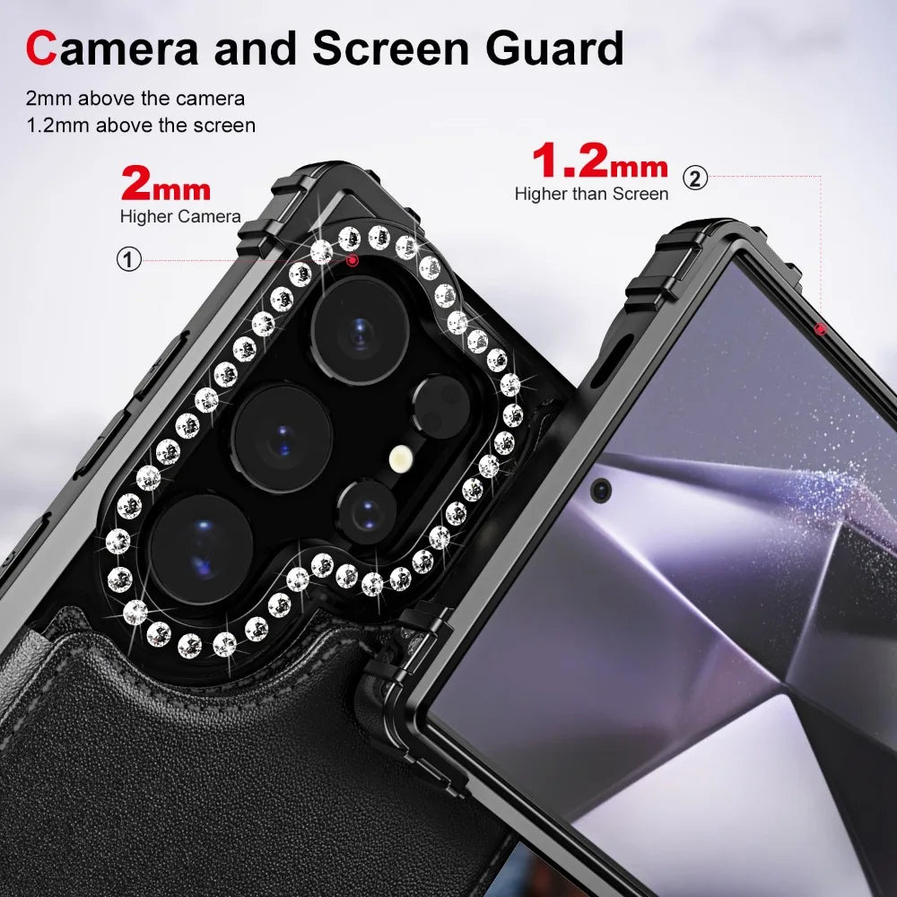 Luxury Glitter Bling Wallet Flip Phone Case with Card Slot Holder for Samsung Galaxy S24 Series